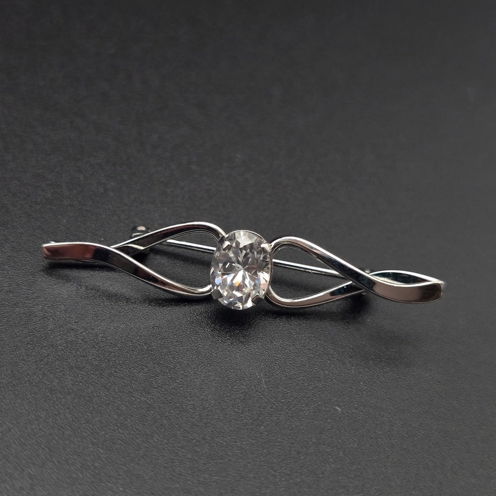 Sterling Silver CZ Bar Brooch Twisted 925 Curtis Jewelry Co Vintage